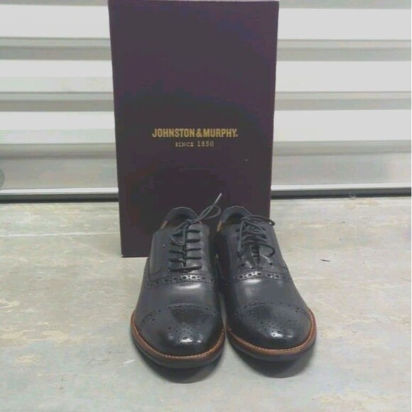 Johnston & Murphy Dark Academia Quiet Luxury Black Leather Oxfords Size 8M NIB main image 4